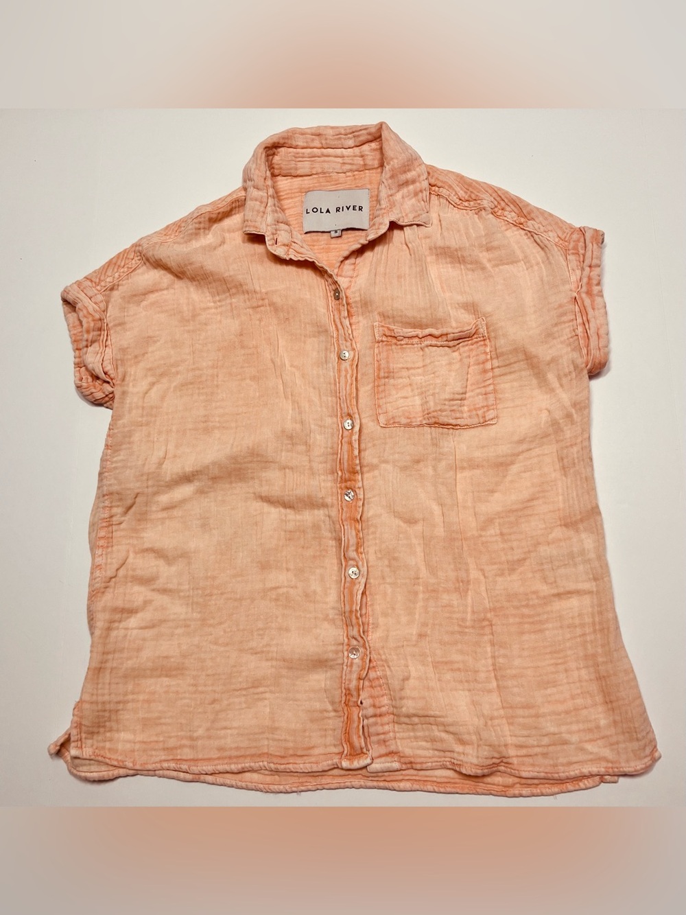 Lola River Peach Gauze Cotton Button Front Top Size Small